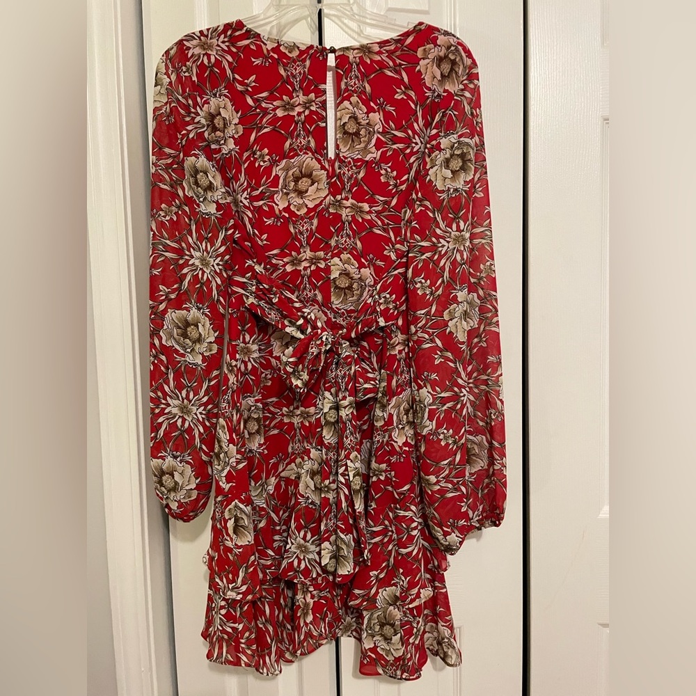 Red long sleeve fun ruffle dress